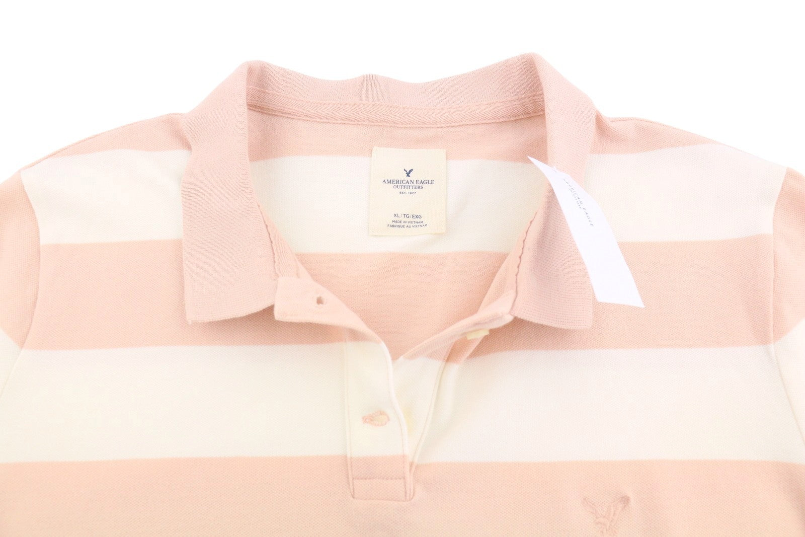 AMERICAN EAGLE OUTFITTERS Women T-Shirt XL Pink Striped Polo Short Sleeve