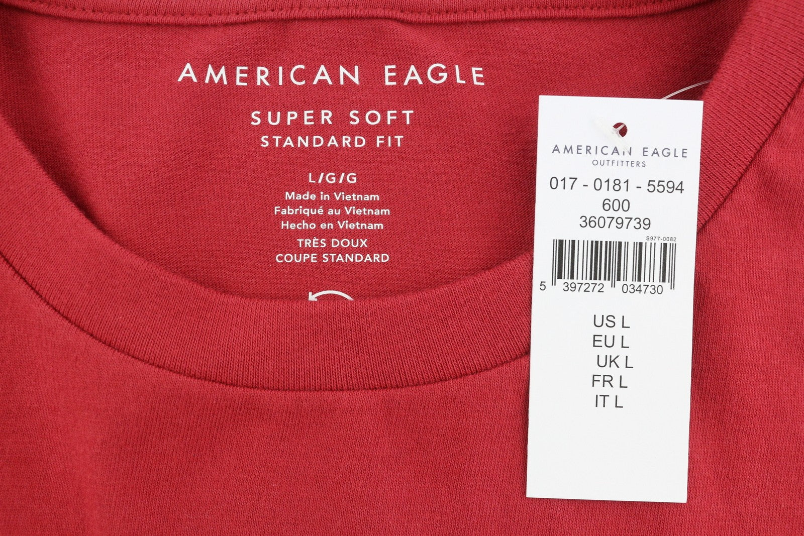 AMERICAN EAGLE OUTFITTERS Men T-Shirt L Red Super Soft Standard Short Sleeve