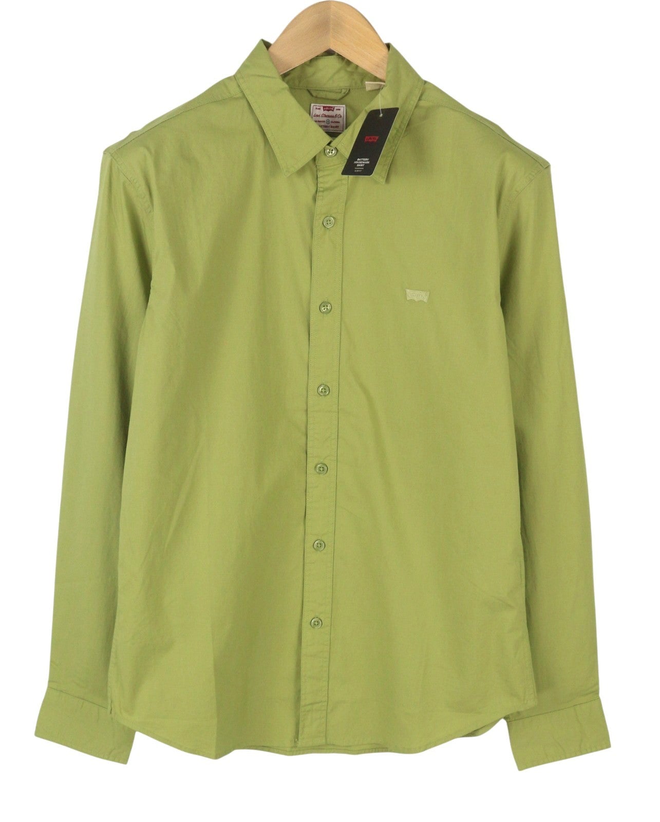 LEVI'S Battery Men Shirt M Green Slim Fit Spread Collar Button-Up