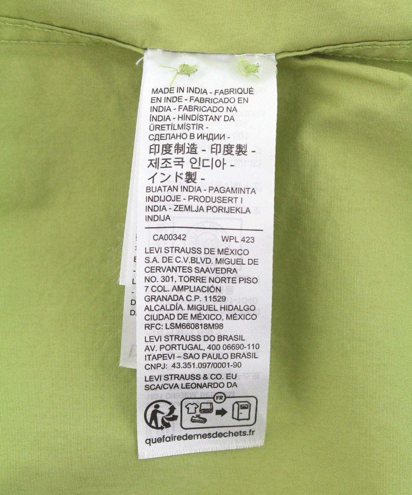LEVI'S Battery Men Shirt M Green Slim Fit Spread Collar Button-Up