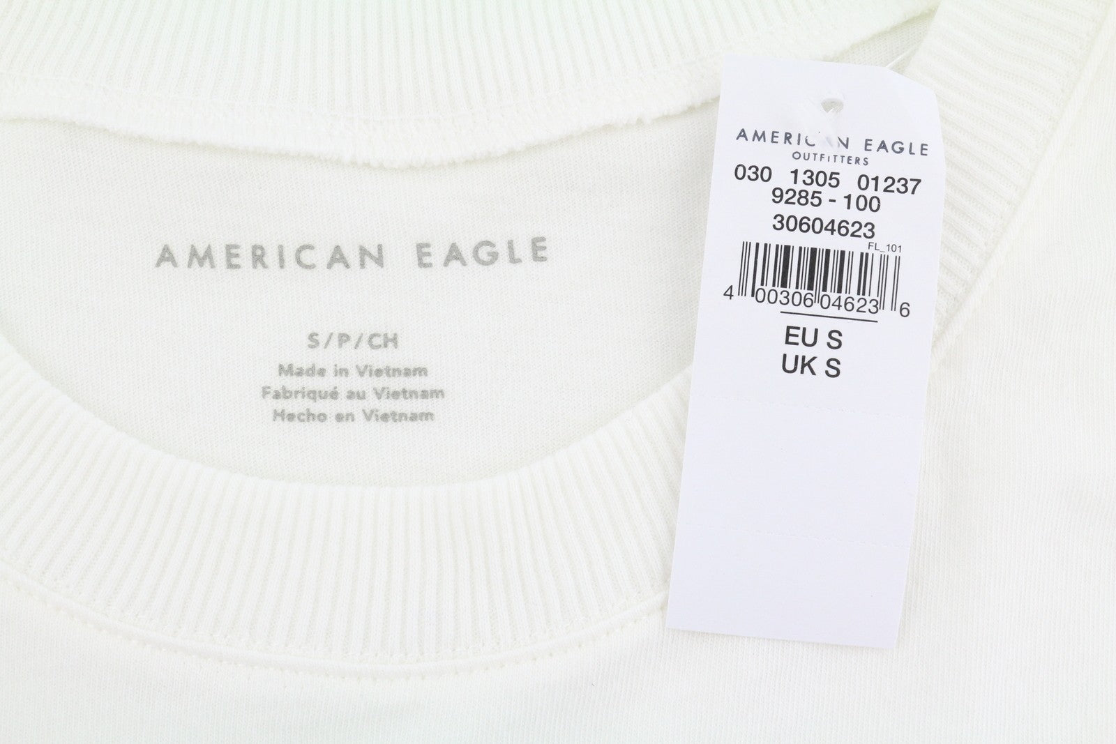 AMERICAN EAGLE OUTFITTERS Women T-Shirt S White Tricot Cotton Crew Short Sleeve
