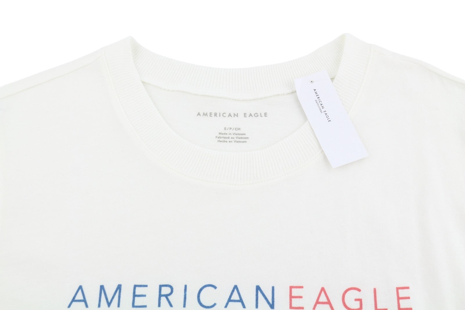AMERICAN EAGLE OUTFITTERS Women T-Shirt S White Tricot Cotton Crew Short Sleeve