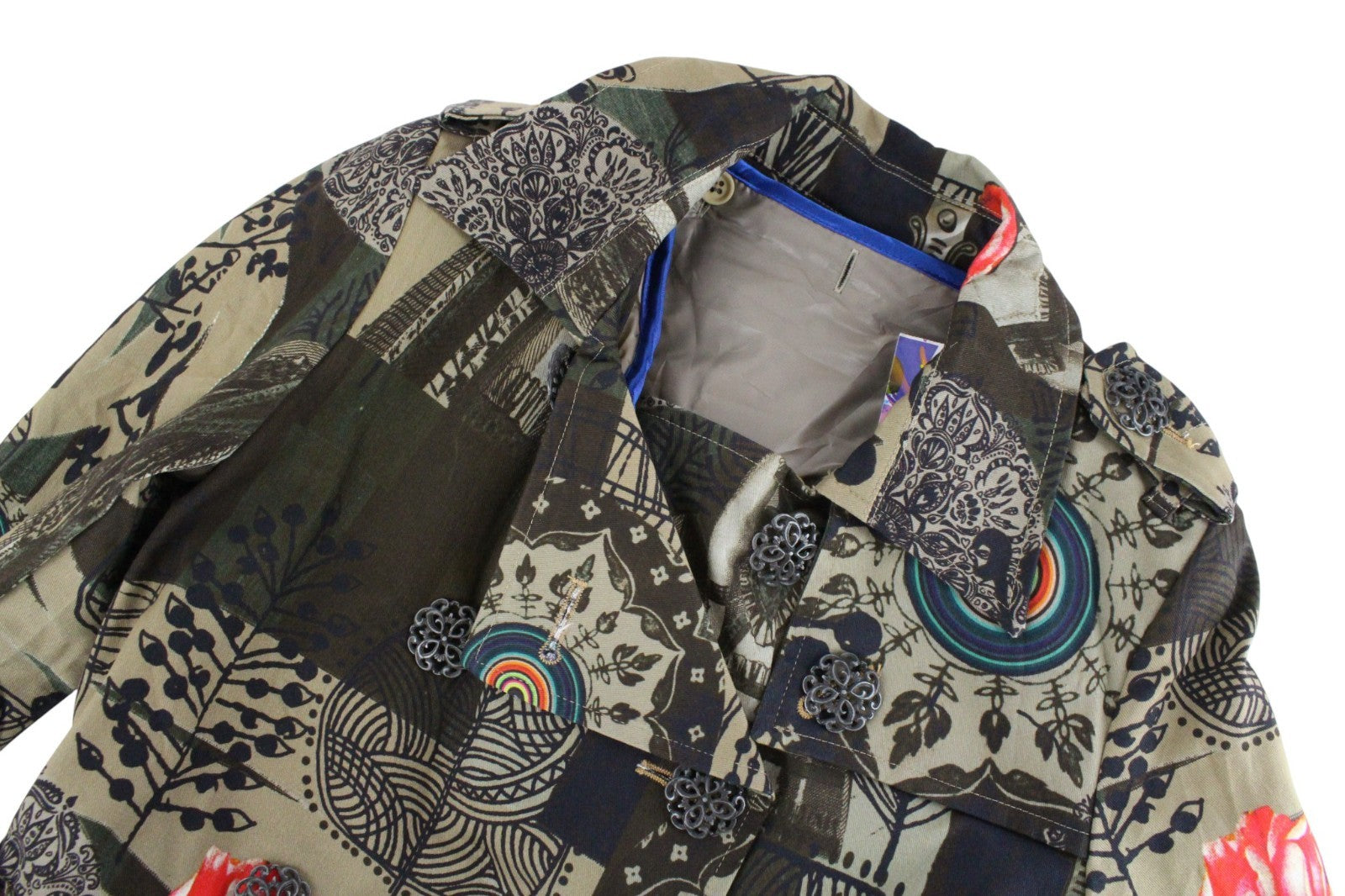 DESIGUAL Demption Women Coat EU38  M Brown Double-Breasted Patterned Lined