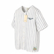 SCOTCH & SODA Men Shirt M White Relaxed Pinstriped Baseball Short Sleeve