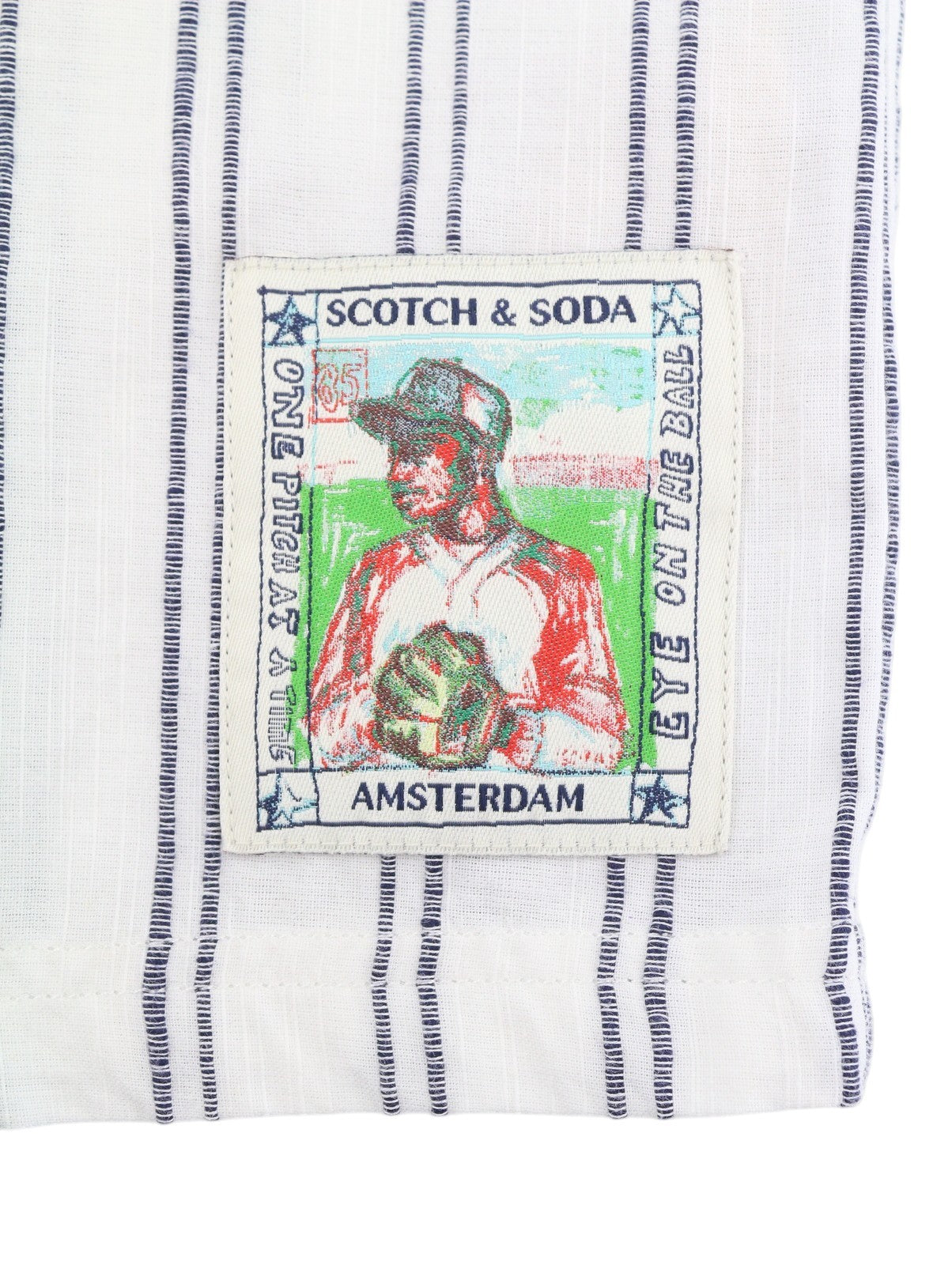 SCOTCH & SODA Men Shirt M White Relaxed Pinstriped Baseball Short Sleeve