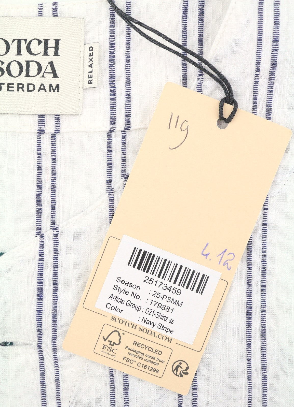 SCOTCH & SODA Men Shirt M White Relaxed Pinstriped Baseball Short Sleeve