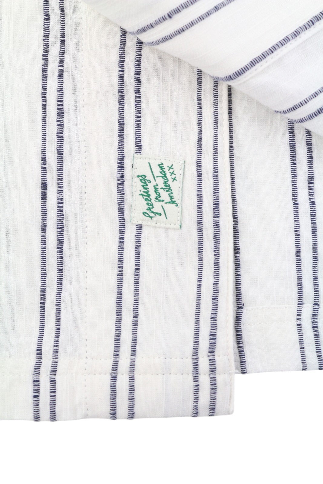 SCOTCH & SODA Men Shirt M White Relaxed Pinstriped Baseball Short Sleeve