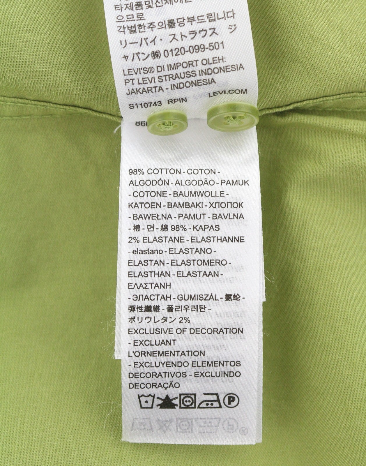 LEVI'S Battery Men Shirt XL Green Slim Fit Spread Collar Button-Up