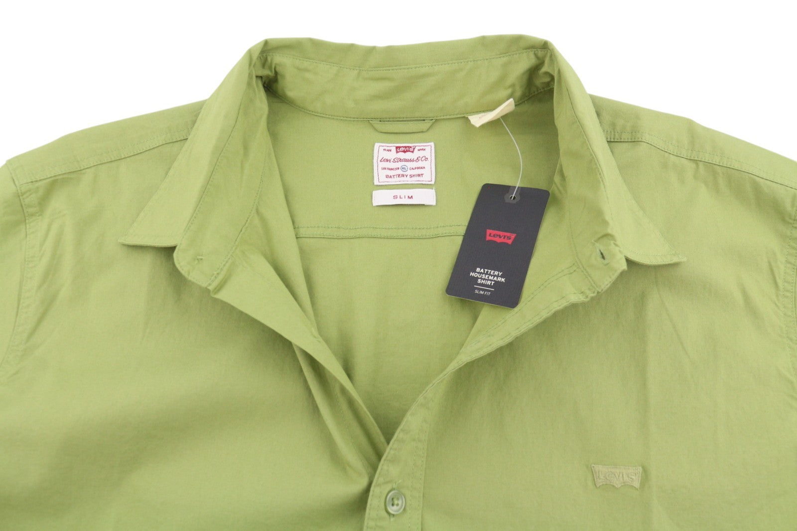 LEVI'S Battery Men Shirt XL Green Slim Fit Spread Collar Button-Up