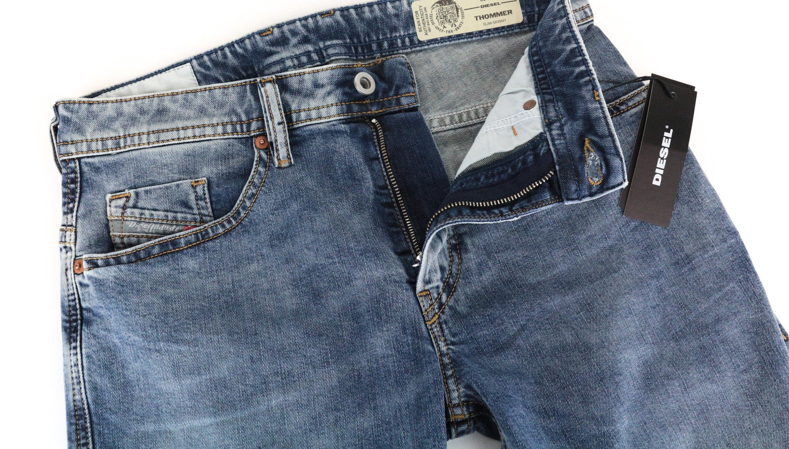 DIESEL Thommer 084UX Men Jeans W28/L32 Slim Skinny Fit Washed Blue Stretch