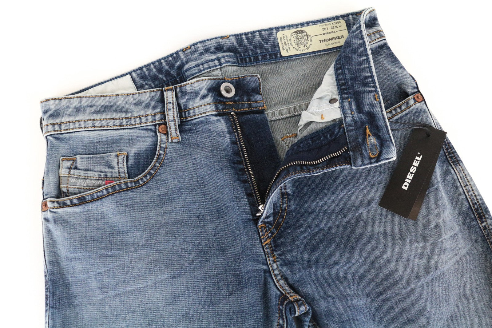 DIESEL Thommer 084UX Men Jeans W28/L32 Slim Skinny Fit Washed Blue Stretch