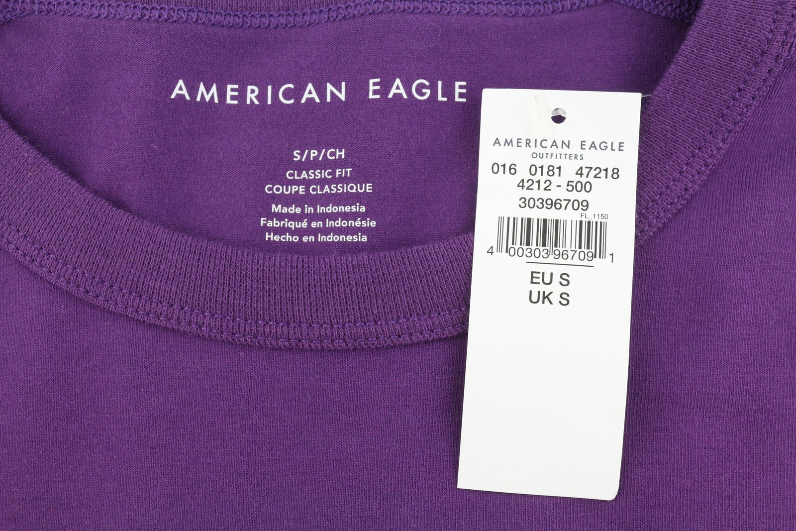 AMERICAN EAGLE OUTFITTERS Men T-Shirt S Purple Classic Fit Crew Short Sleeve