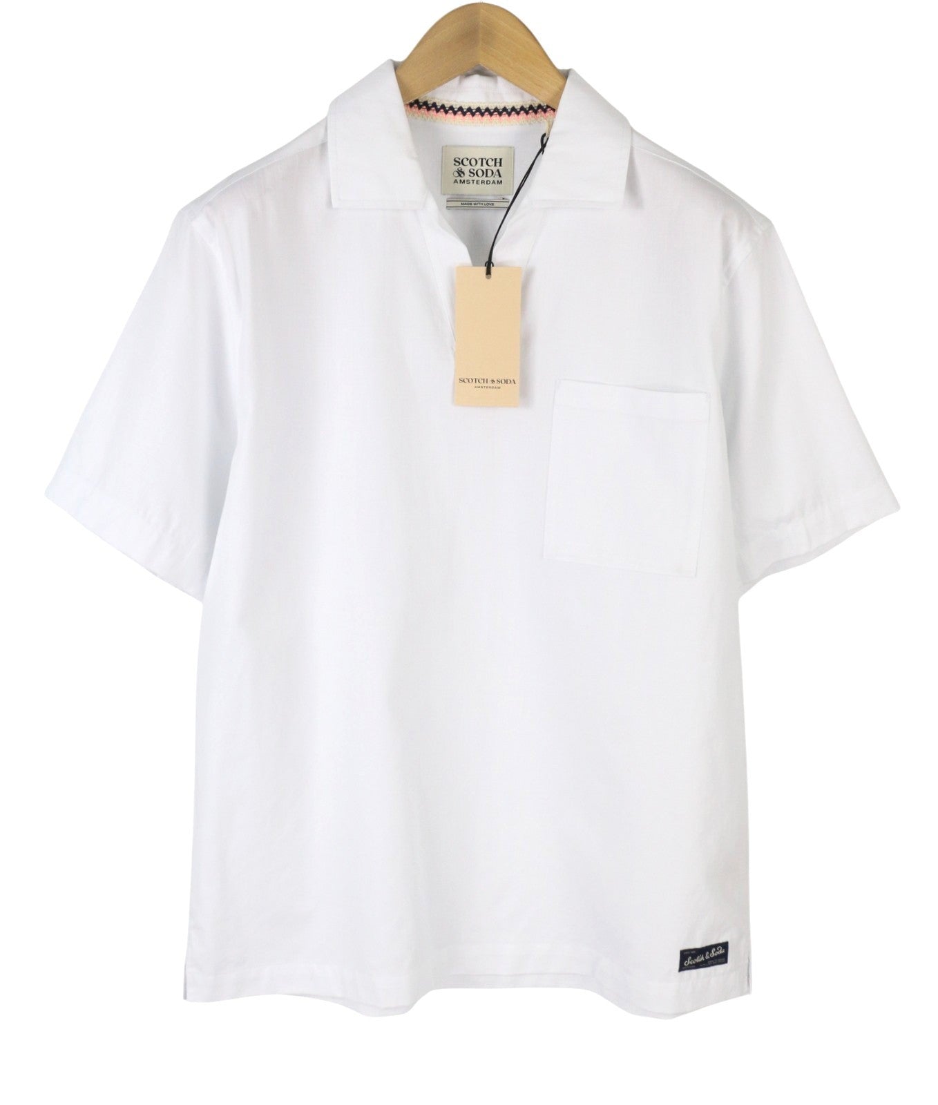 SCOTCH & SODA Men T-Shirt M White Linen Blend Patch Pocket Short Sleeve