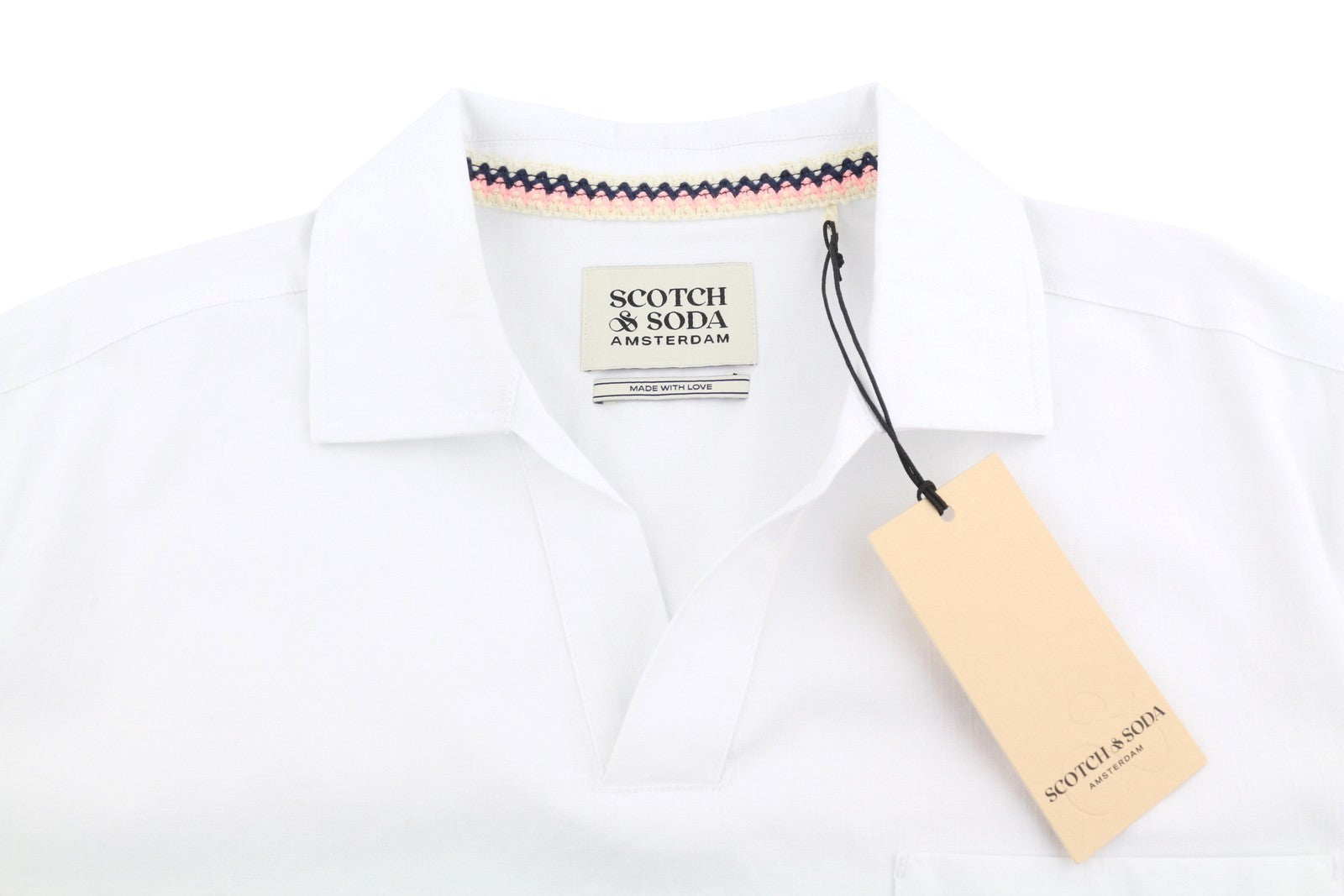 SCOTCH & SODA Men T-Shirt M White Linen Blend Patch Pocket Short Sleeve