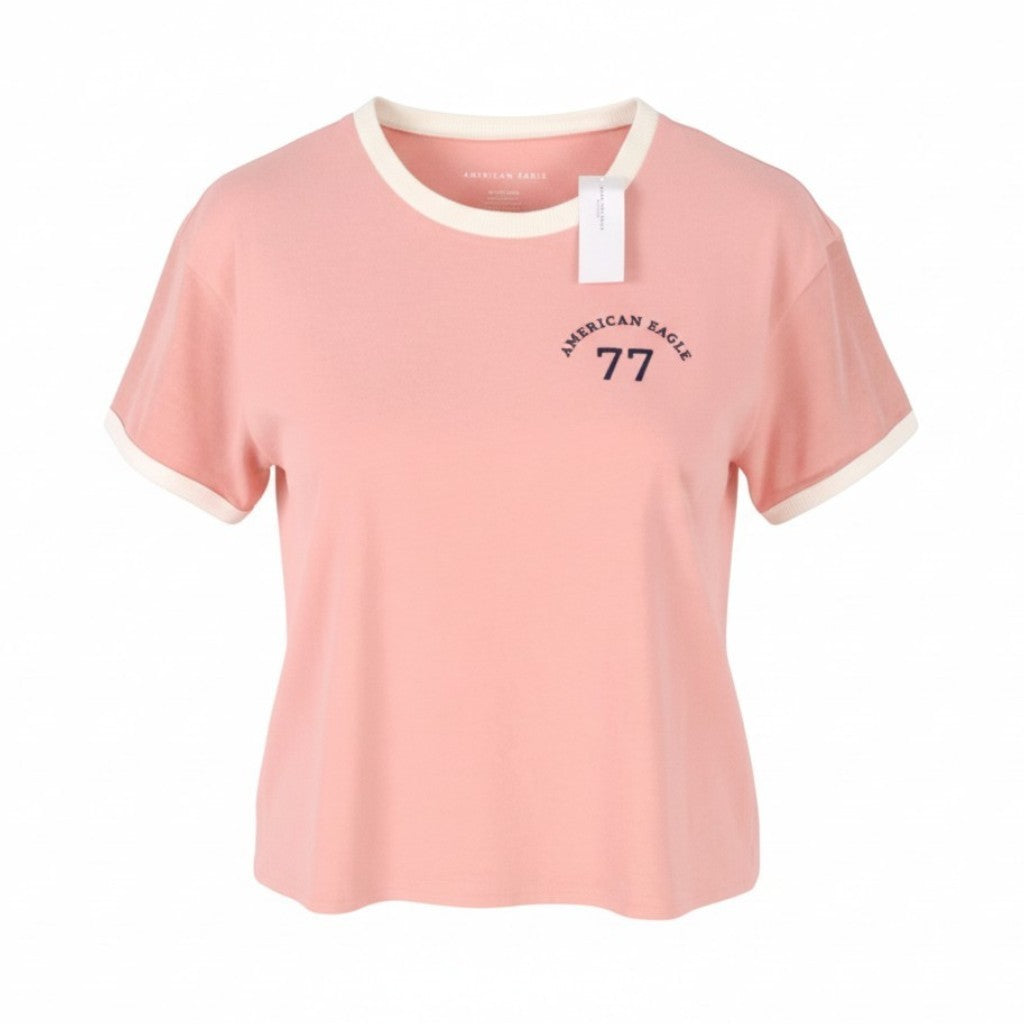 AMERICAN EAGLE OUTFITTERS Women T-Shirt XL Pink Tricot Cotton Crew Short Sleeve