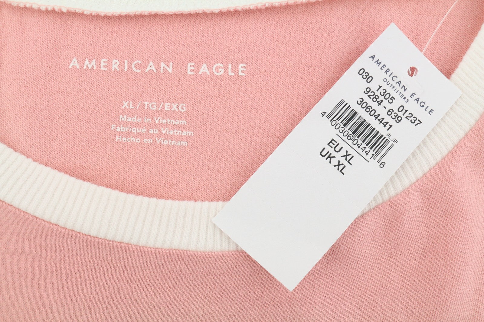 AMERICAN EAGLE OUTFITTERS Women T-Shirt XL Pink Tricot Cotton Crew Short Sleeve