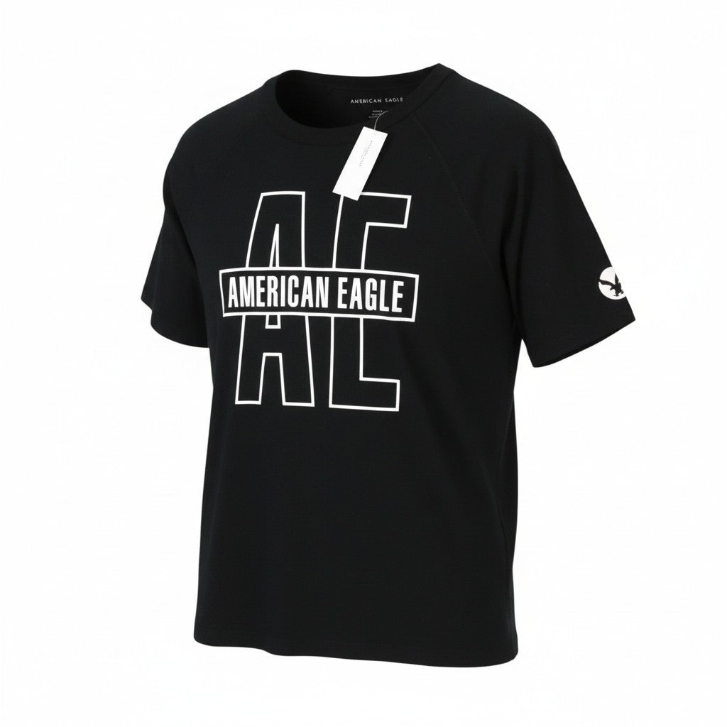 AMERICAN EAGLE OUTFITTERS Men T-Shirt M Black Cotton Tricot Crew Short Sleeve