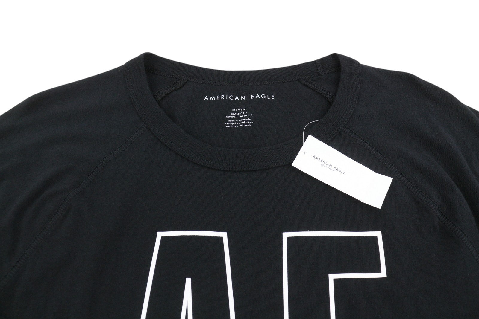 AMERICAN EAGLE OUTFITTERS Men T-Shirt M Black Cotton Tricot Crew Short Sleeve