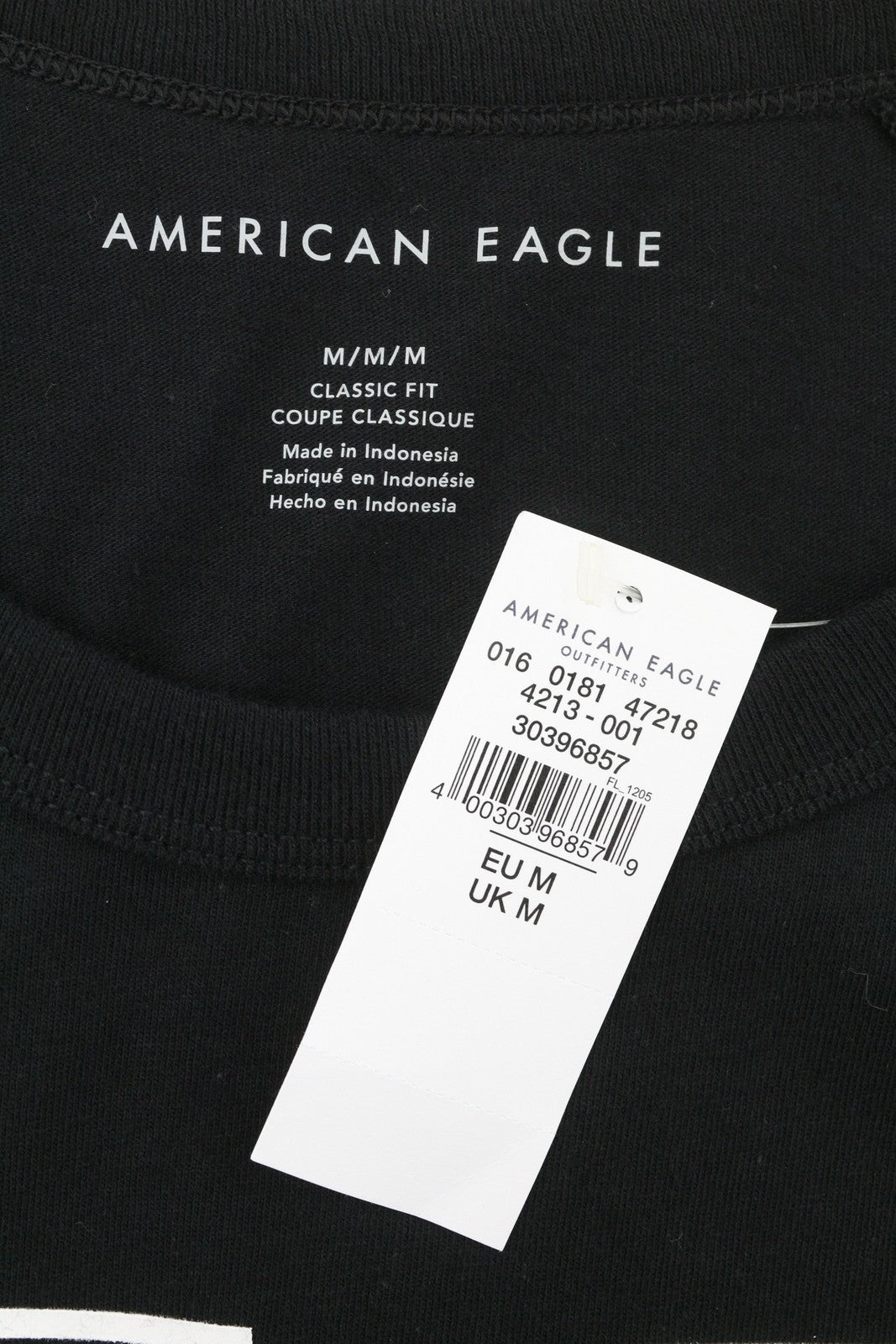 AMERICAN EAGLE OUTFITTERS Men T-Shirt M Black Cotton Tricot Crew Short Sleeve