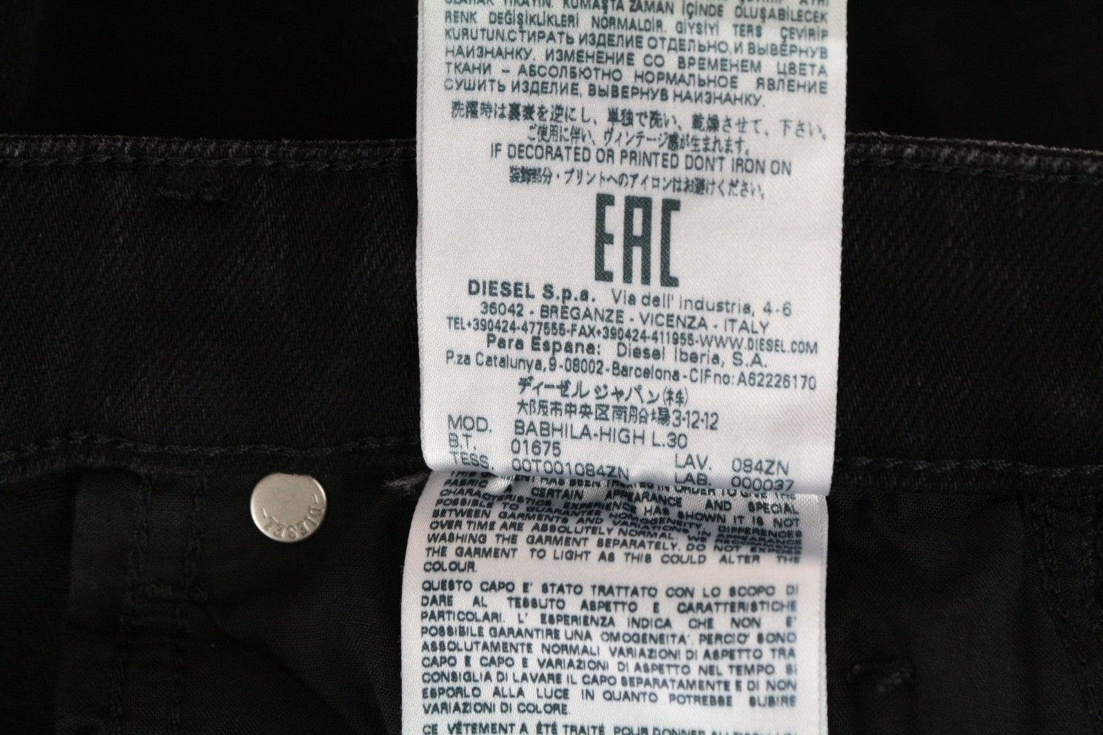 DIESEL Babhila-High 084ZN Women Jeans W25/L30 Slim Skinny Black Ripped Stretch