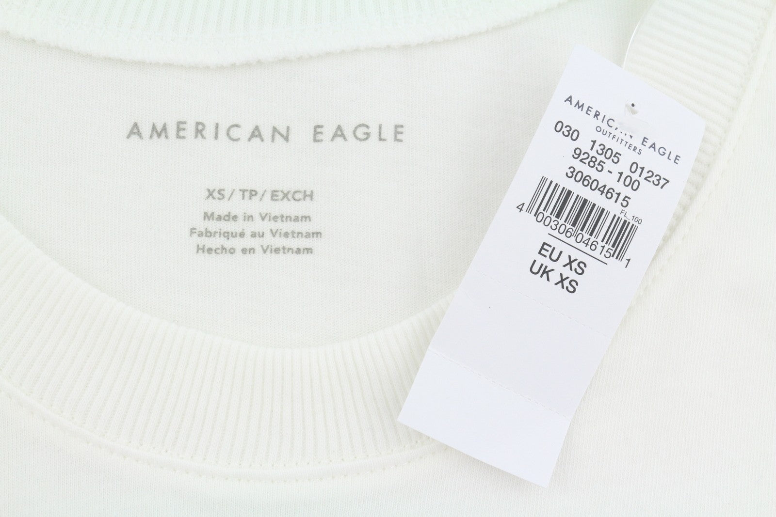 AMERICAN EAGLE OUTFITTERS Women T-Shirt XS White Tricot Cotton Short Sleeved