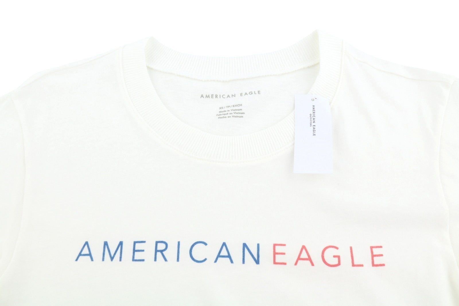 AMERICAN EAGLE OUTFITTERS Women T-Shirt XS White Tricot Cotton Short Sleeved