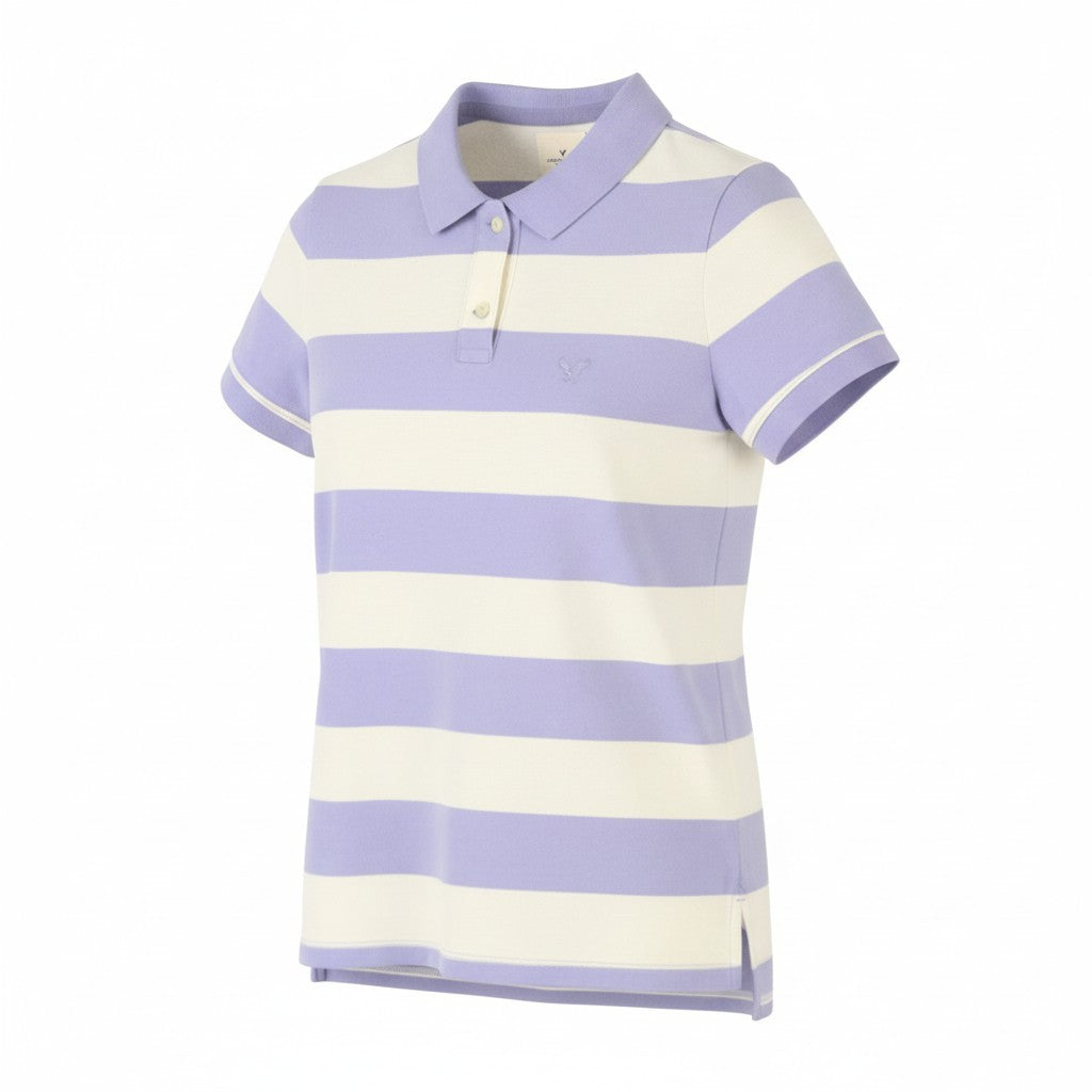 AMERICAN EAGLE OUTFITTERS Women T-Shirt XS Purple Striped Polo Short Sleeve