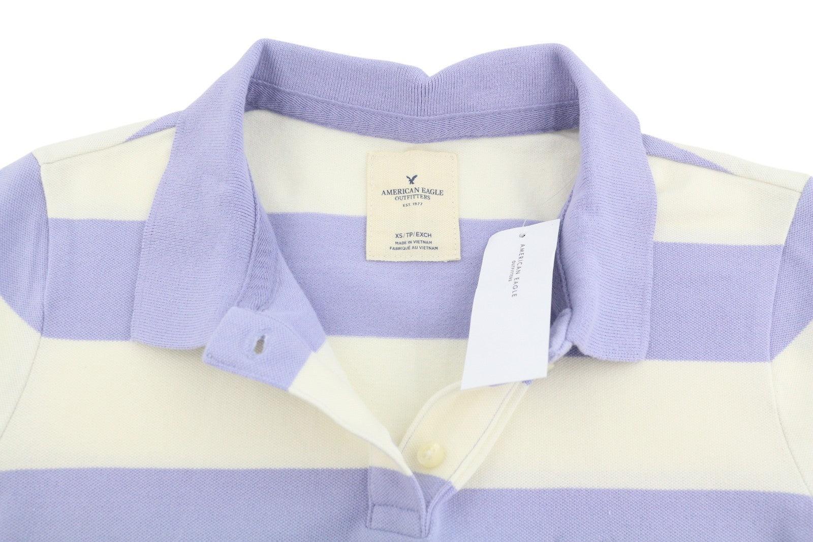 AMERICAN EAGLE OUTFITTERS Women T-Shirt XS Purple Striped Polo Short Sleeve