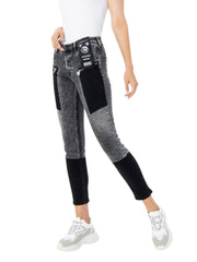 DIESEL Babhila-BK-SP 0890T Women Jeans W28/L30 Stretch Grey Slim Skinny Patched