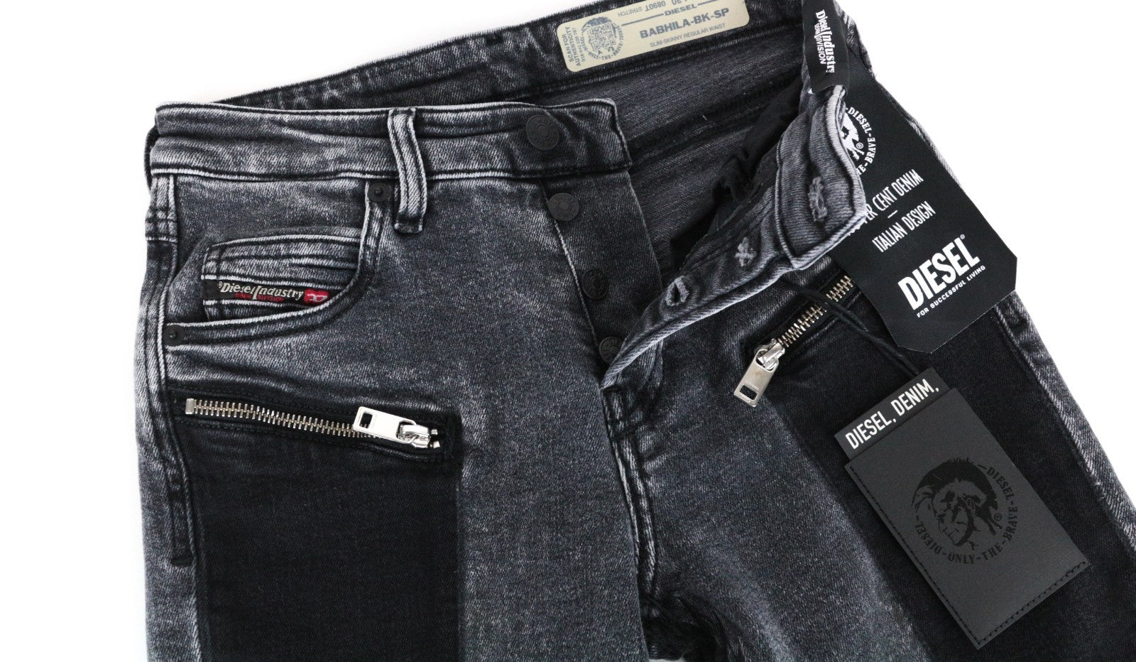 DIESEL Babhila-BK-SP 0890T Women Jeans W28/L30 Stretch Grey Slim Skinny Patched