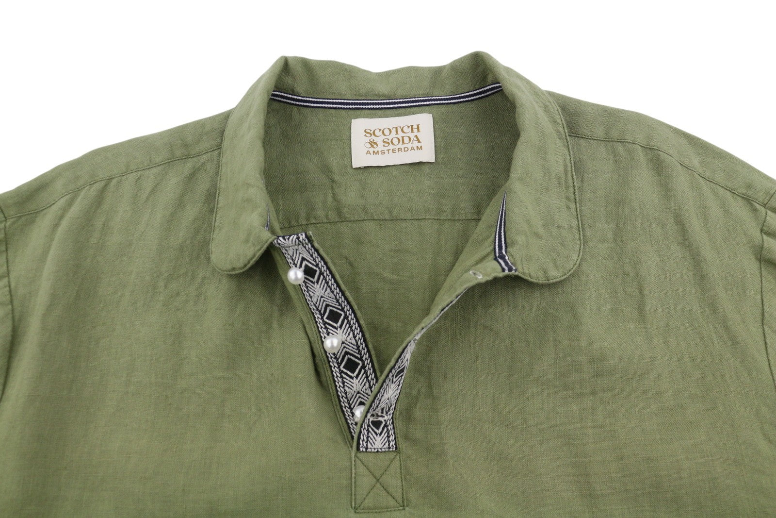 SCOTCH & SODA Men Polos L Military Green Half Button Short Sleeved