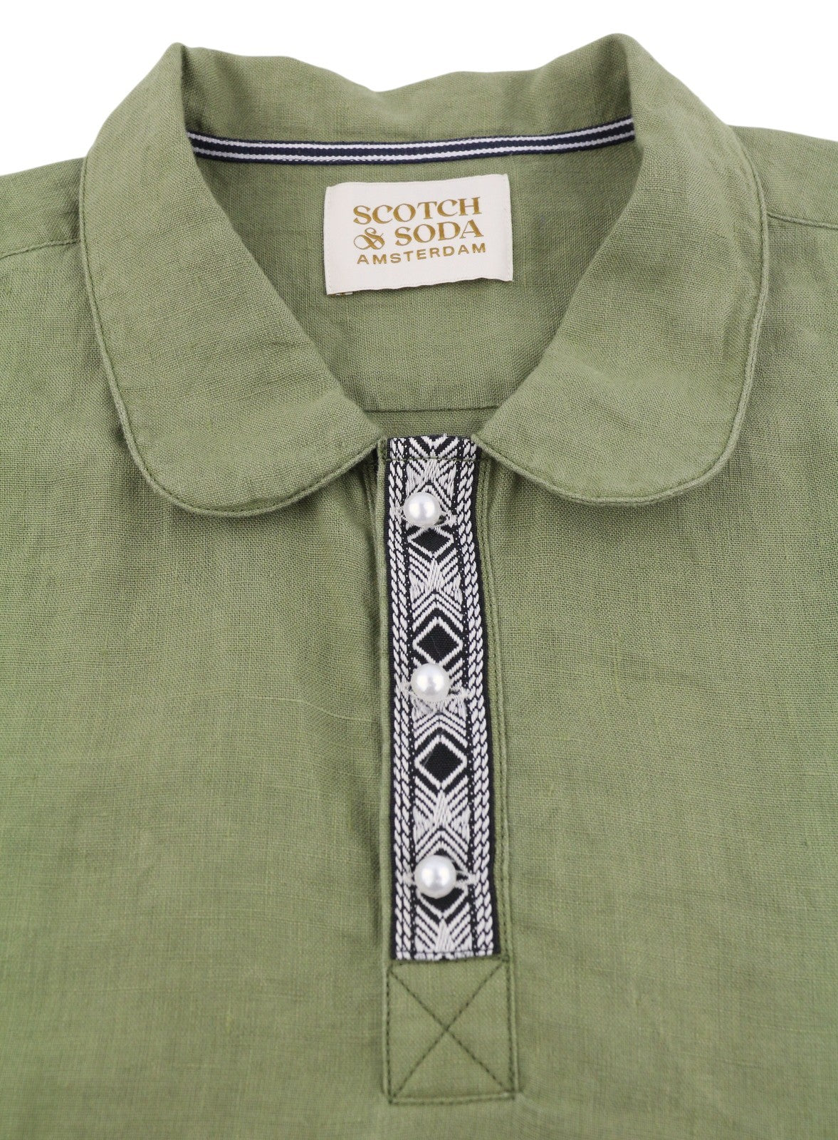 SCOTCH & SODA Men Polos L Military Green Half Button Short Sleeved