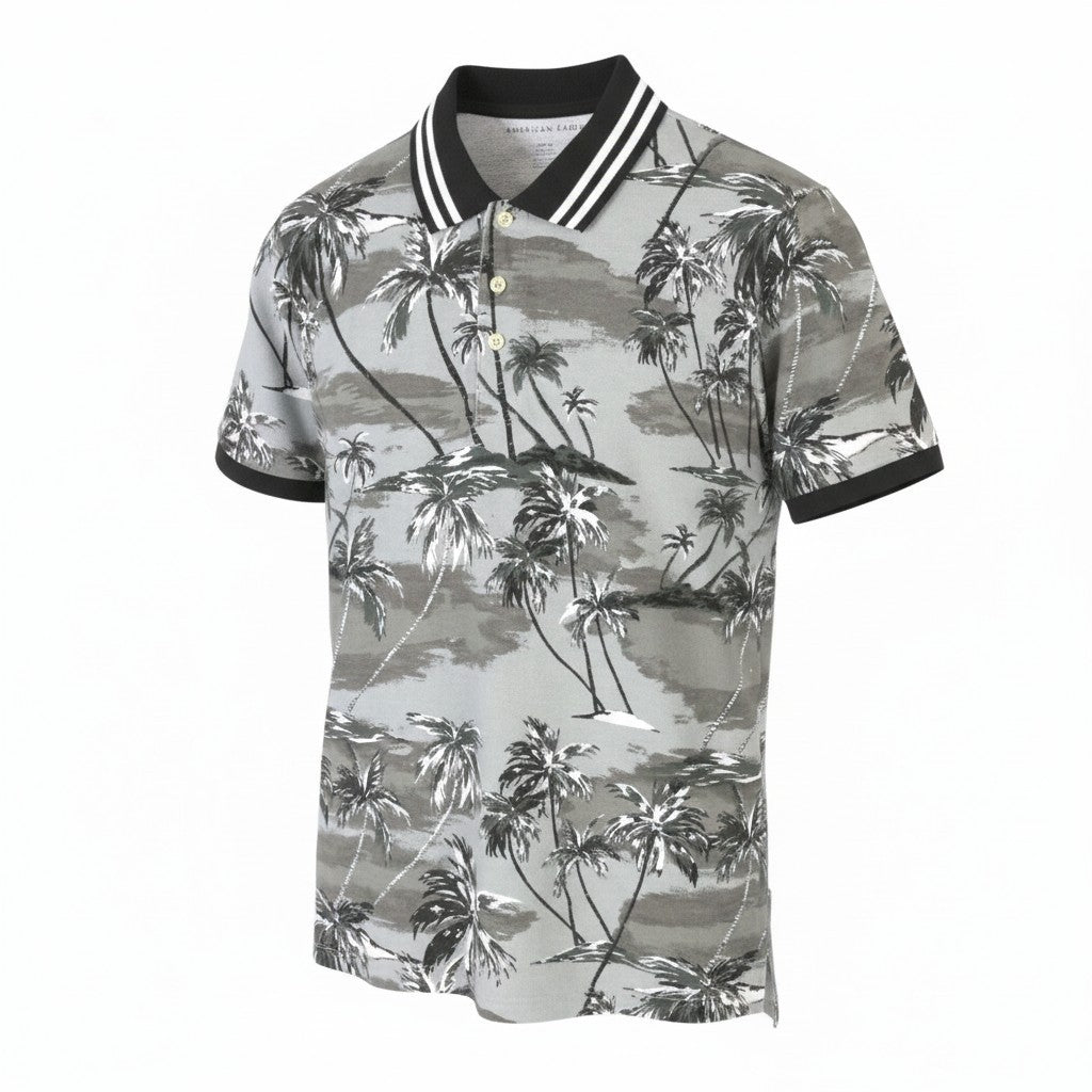 AMERICAN EAGLE OUTFITTERS Men Polos M Grey Palm Tree Print Short Sleeve