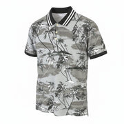 AMERICAN EAGLE OUTFITTERS Men Polos M Grey Palm Tree Print Short Sleeve