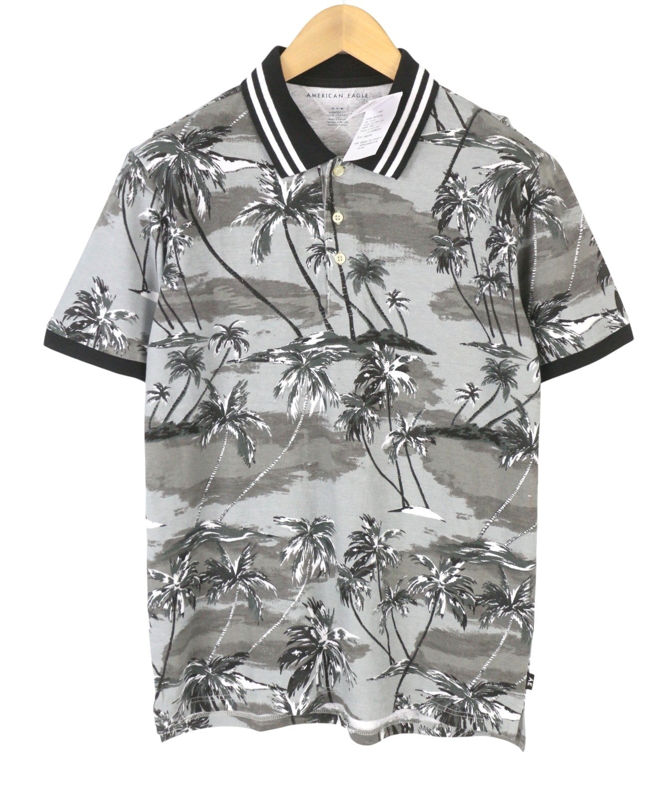 AMERICAN EAGLE OUTFITTERS Men Polos M Grey Palm Tree Print Short Sleeve