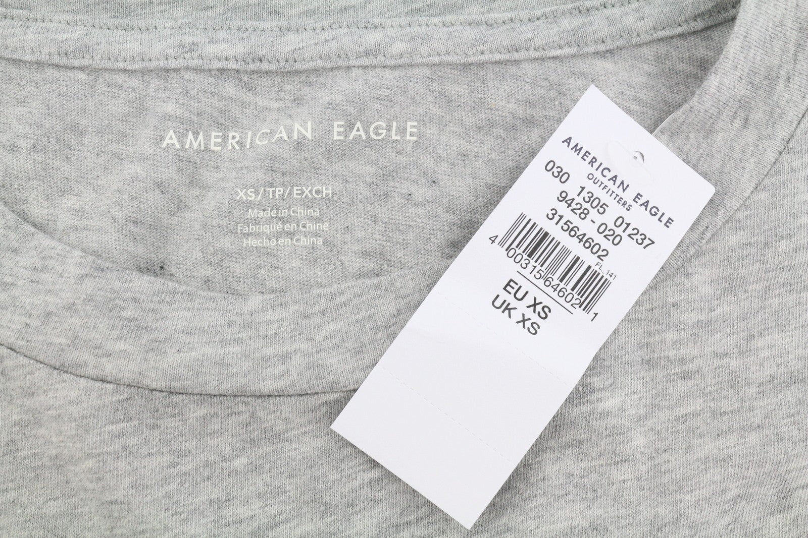 AMERICAN EAGLE OUTFITTERS Women T-Shirt XS Grey Melange Crew Neck Long Sleeve