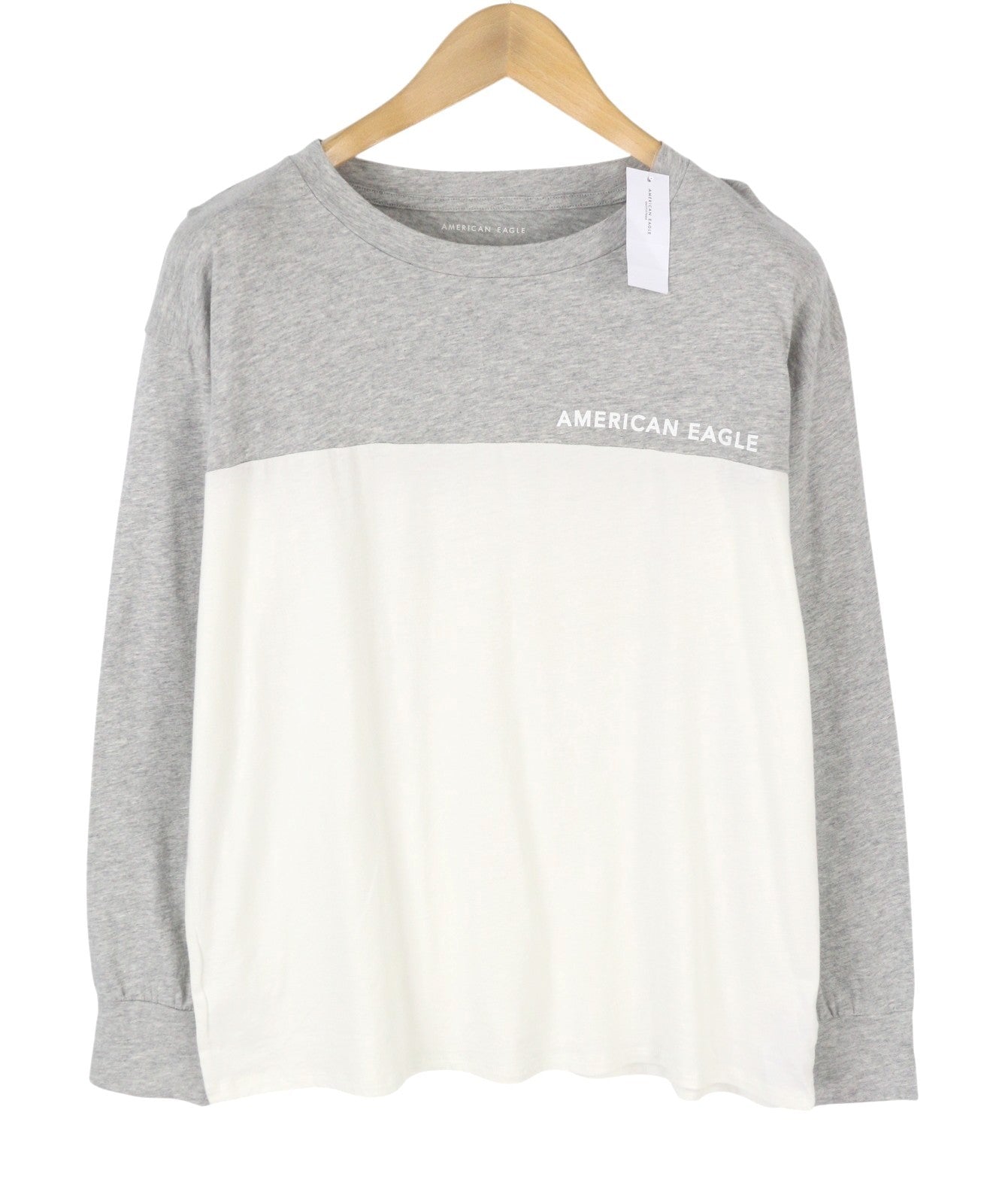 AMERICAN EAGLE OUTFITTERS Women T-Shirt L Grey Melange Crew Neck Long Sleeve