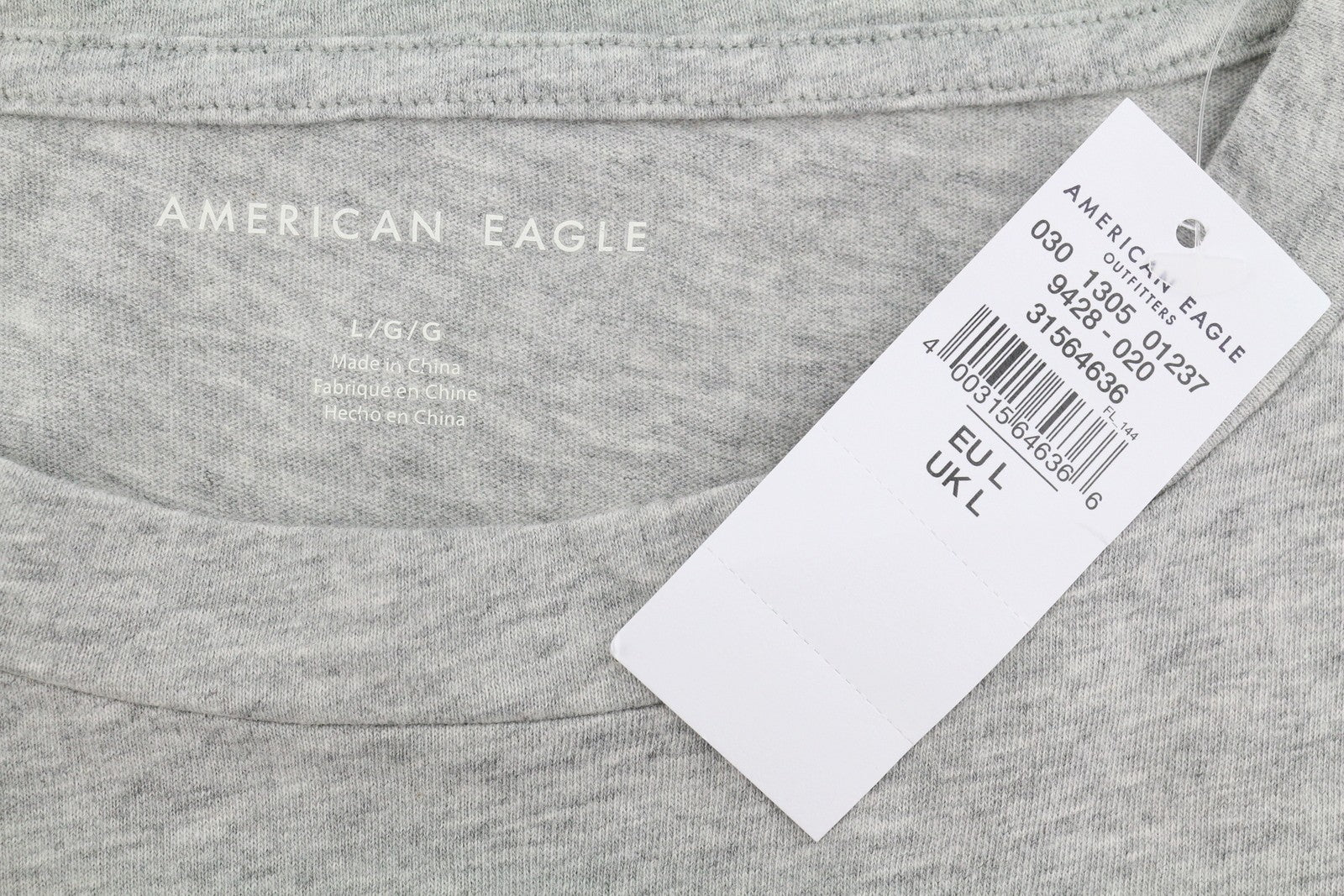 AMERICAN EAGLE OUTFITTERS Women T-Shirt L Grey Melange Crew Neck Long Sleeve