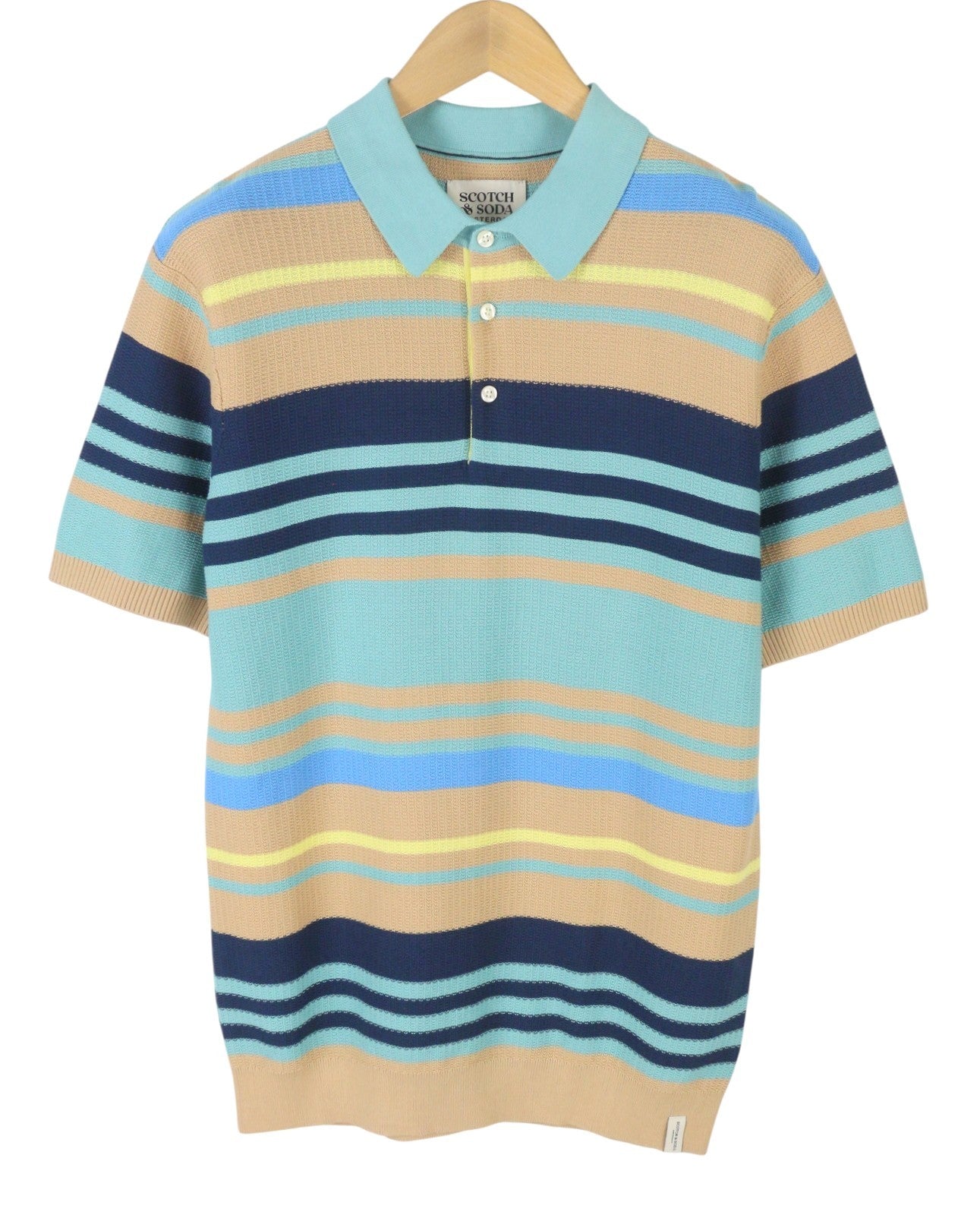 SCOTCH & SODA Men Polos M Multicolored Cotton Striped Short Sleeved