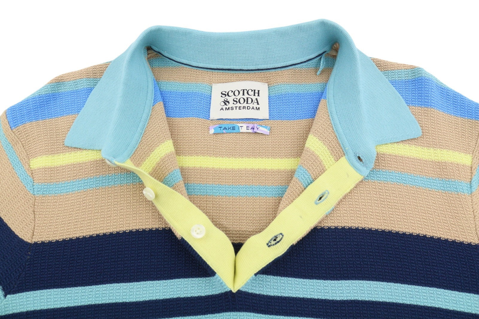 SCOTCH & SODA Men Polos M Multicolored Cotton Striped Short Sleeved