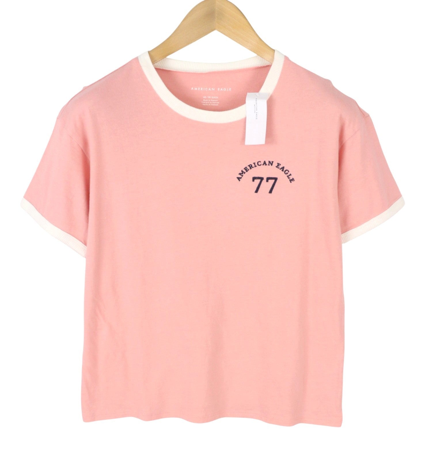 AMERICAN EAGLE OUTFITTERS Women T-Shirt XS Pink Tricot Cotton Crew Short Sleeve