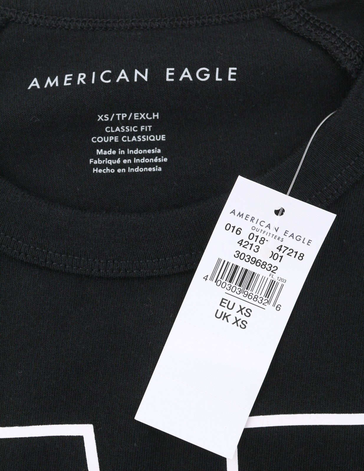 AMERICAN EAGLE OUTFITTERS Men T-Shirt XS Black Cotton Tricot Crew Short Sleeve