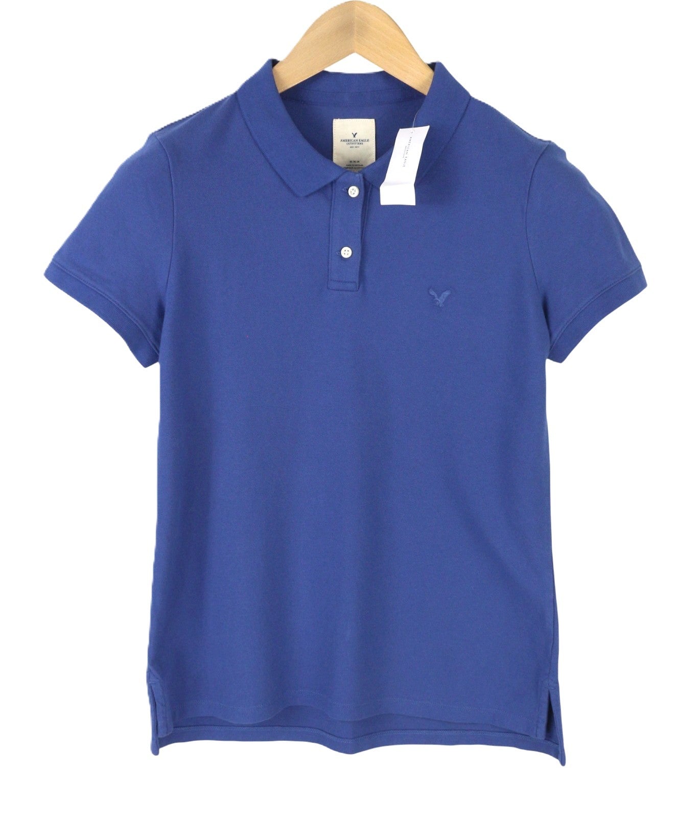 AMERICAN EAGLE OUTFITTERS Women T-Shirt M Blue Polo Half Button Short Sleeve