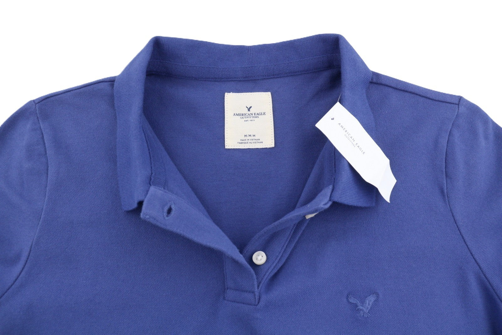 AMERICAN EAGLE OUTFITTERS Women T-Shirt M Blue Polo Half Button Short Sleeve
