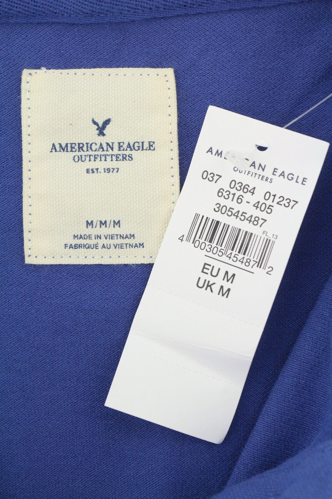 AMERICAN EAGLE OUTFITTERS Women T-Shirt M Blue Polo Half Button Short Sleeve