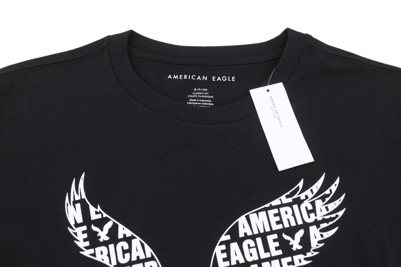 AMERICAN EAGLE OUTFITTERS Men T-Shirt S Black Cotton Tricot Crew Short Sleeved