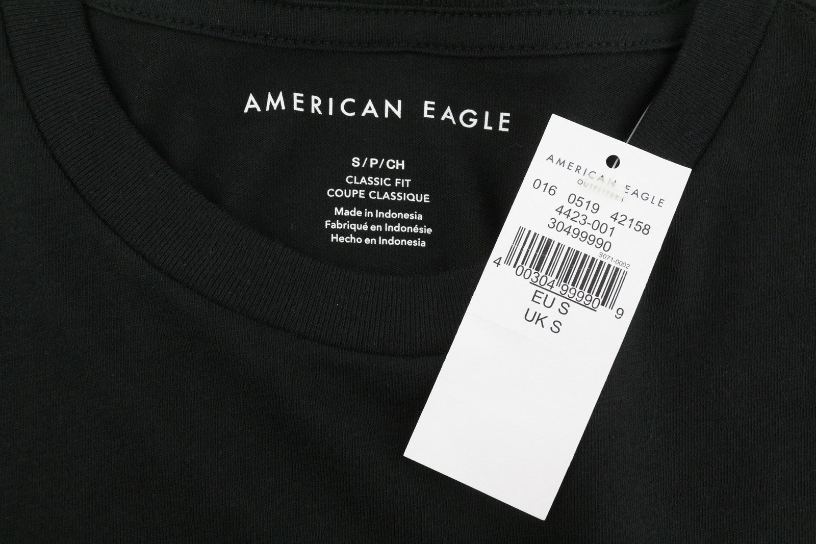 AMERICAN EAGLE OUTFITTERS Men T-Shirt S Black Cotton Tricot Crew Short Sleeved