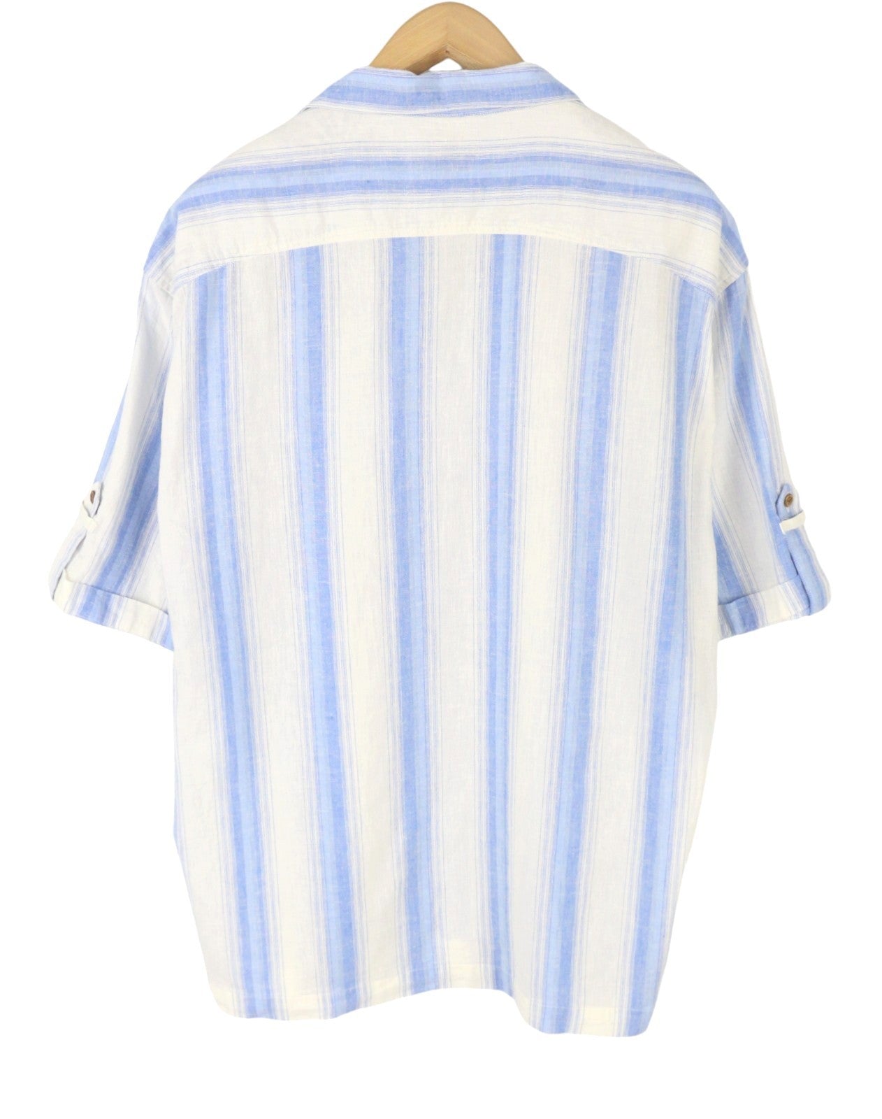SCOTCH & SODA Men Shirt XL White Striped Linen Blend Button Short Sleeve