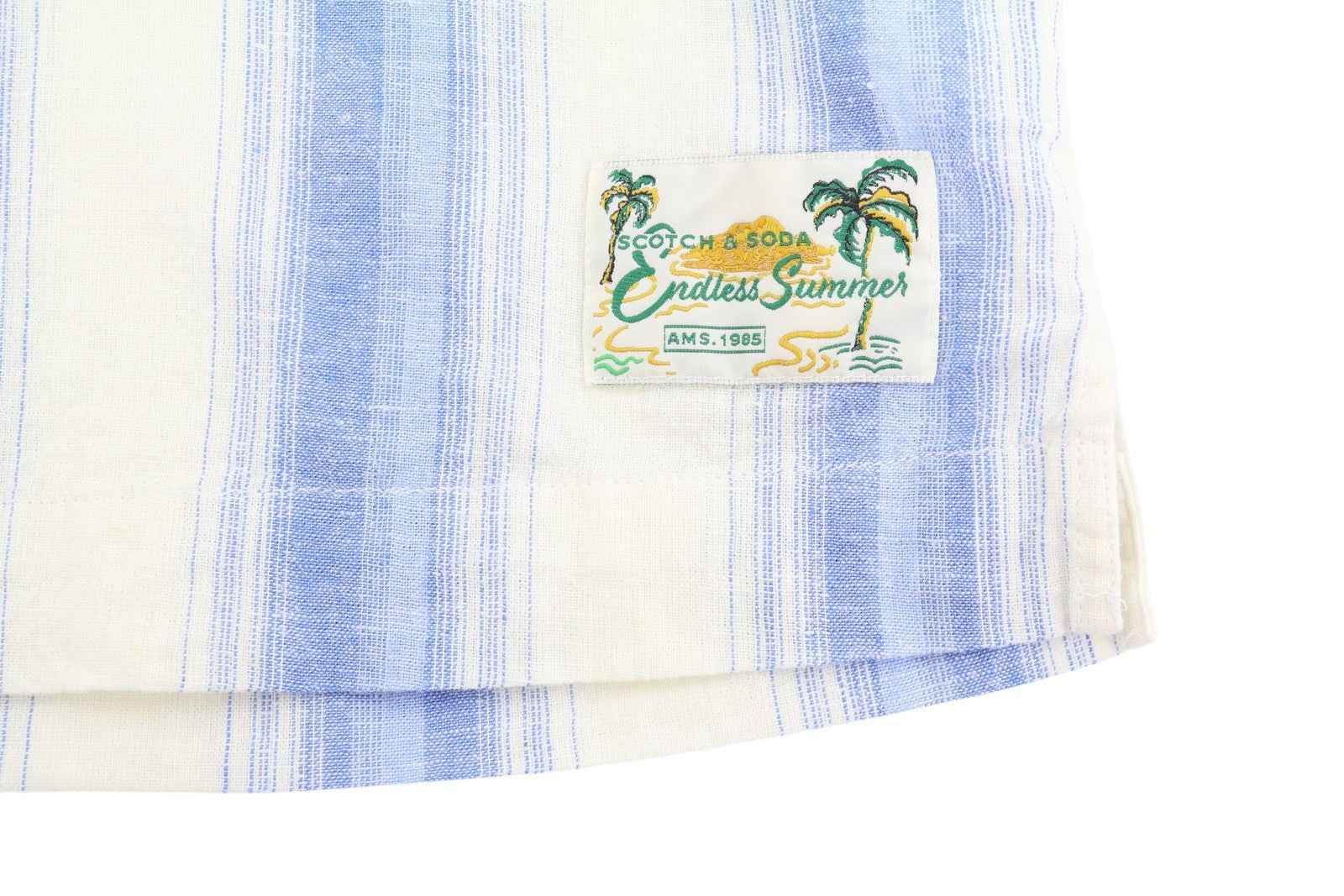 SCOTCH & SODA Men Shirt XL White Striped Linen Blend Button Short Sleeve