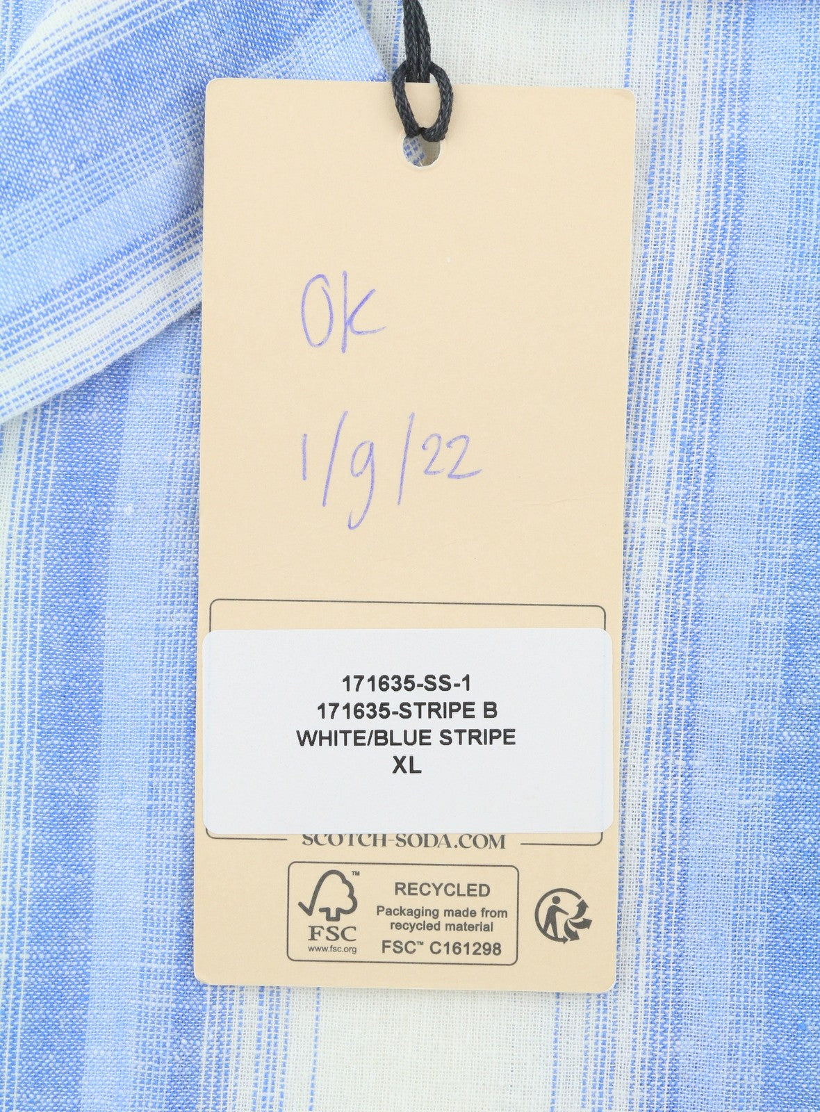SCOTCH & SODA Men Shirt XL White Striped Linen Blend Button Short Sleeve